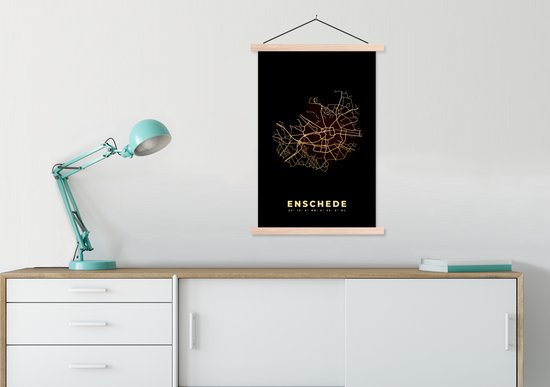 Porte-affiche avec affiche - Affiche scolaire - Enschede - Carte - Carte - Plan de la ville - Nederland - 60x90 cm - lattes vierges