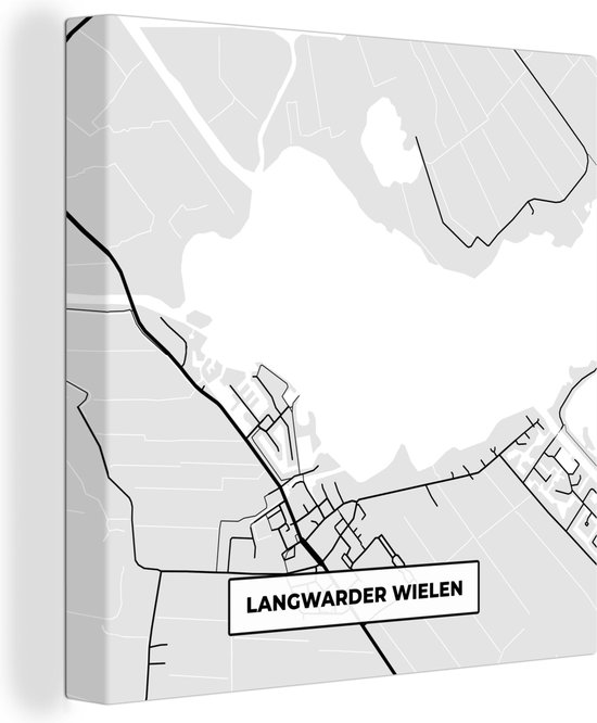Canvas Schilderij Friesland - Plattegrond - Stadskaart - Langwarder Wielen - Kaart - 90x90 cm - Wanddecoratie