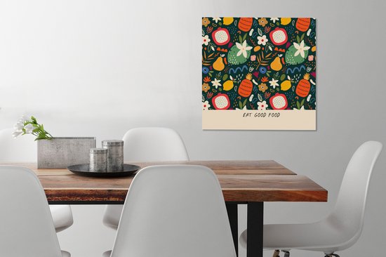 Tableau Peinture Proverbes - Bien Manger - Nourriture - Citations - 50x50 cm - Décoration murale