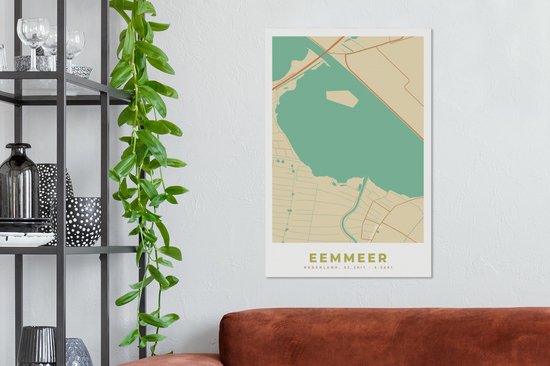 Tableau sur toile Vintage - Eemmeer - Carte - Plan de ville - 40x60 cm - Décoration murale