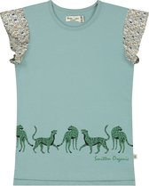 Smitten Organic - Safari ruffle korte mouwen T-shirt met 'lopende luipaard' print