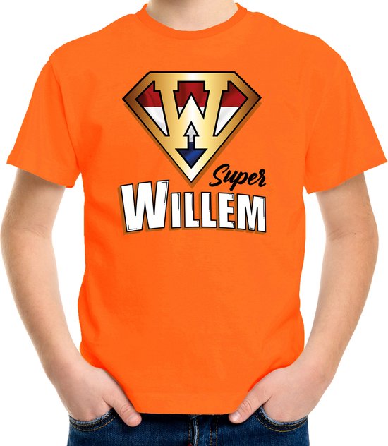 Super Willem t-shirt - oranje - kinderen - Koningsdag / EK/WK outfit / kleding 146/152