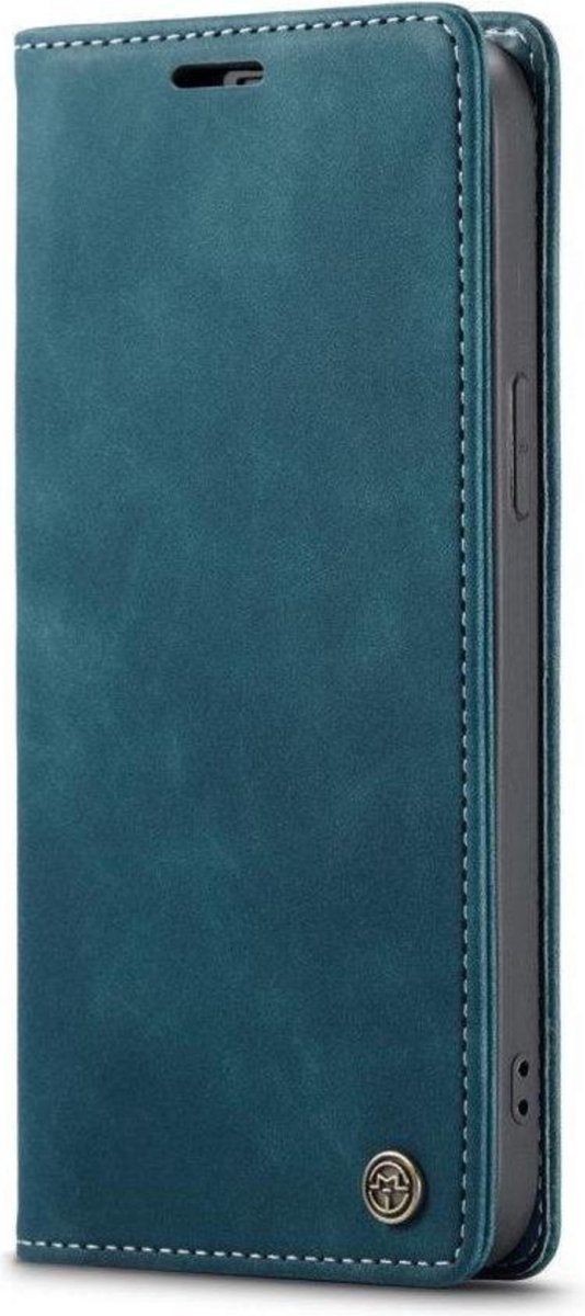 CaseMe Bookcase Pasjeshouder Hoesje iPhone 12 Blauw - Telefoonhoesje - Smartphonehoesje - Zonder Screen Protector