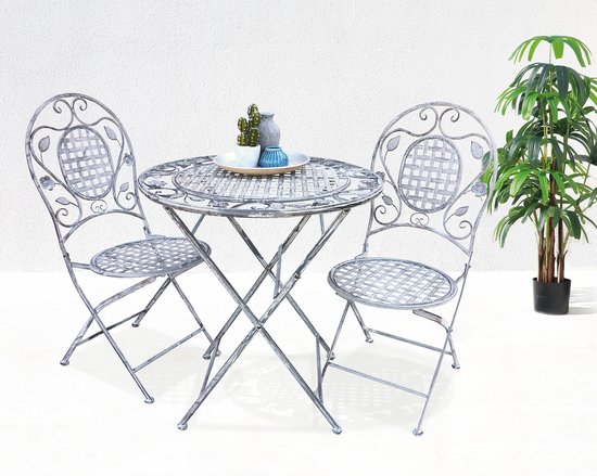 DKS bistro set Vulsini tafel 2 stoelen ijzer antiek grijs - dia 70 cm