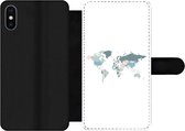 Bookcase Geschikt voor iPhone X telefoonhoesje - Wereldkaart - Pastel - Landen - Met vakjes - Wallet case met magneetsluiting
