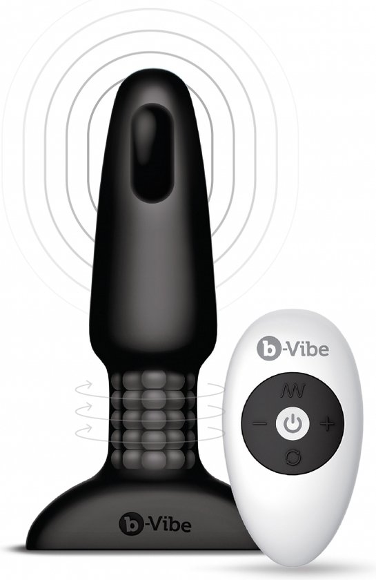 b-Vibe - Vibrerende buttplug met rotatie - Zwart/Blauw