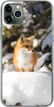 Geschikt voor iPhone 11 Pro Max hoesje - Vos - Sneeuw - Boom - Siliconen Telefoonhoesje