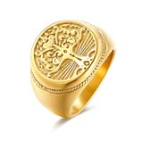 Twice As Nice Ring in goudkleurig edelstaal, zadel ring, levensboom  58