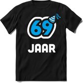 69 Jaar Feest kado T-Shirt Heren / Dames - Perfect Verjaardag Cadeau Shirt - Wit / Blauw - Maat L