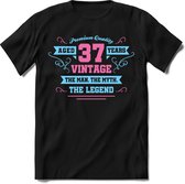 37 Jaar Legend - Feest kado T-Shirt Heren / Dames - Licht Blauw / Licht Roze - Perfect Verjaardag Cadeau Shirt - grappige Spreuken, Zinnen en Teksten. Maat 3XL