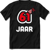 61 Jaar Feest kado T-Shirt Heren / Dames - Perfect Verjaardag Cadeau Shirt - Wit / Rood - Maat XXL