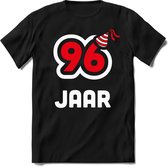 96 Jaar Feest kado T-Shirt Heren / Dames - Perfect Verjaardag Cadeau Shirt - Wit / Rood - Maat S