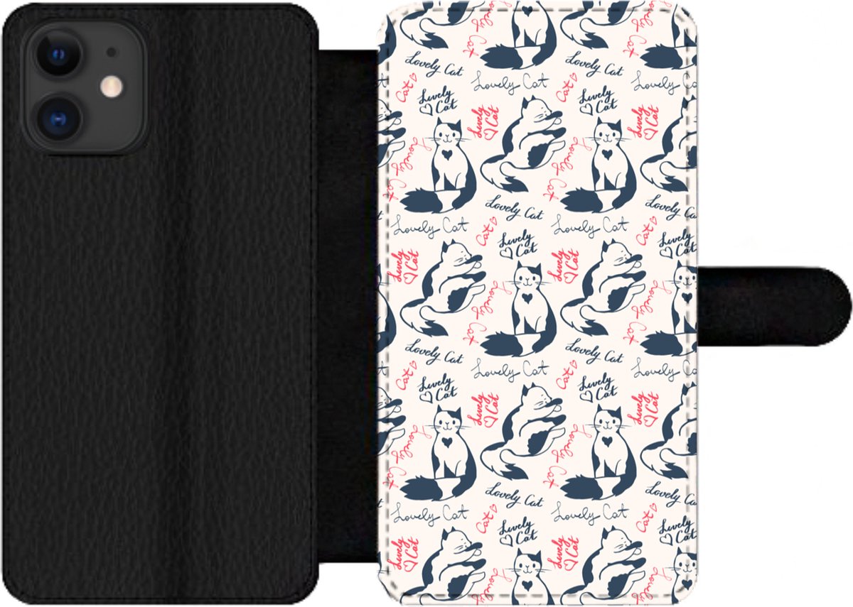 Telefoonhoesje Geschikt voor iPhone 12 Pro telefoonhoesje - Patronen - Kat - Quote - Roze - Meisjes - Kinderen - Kids - Met vakjes - Wallet case met magneetsluiting