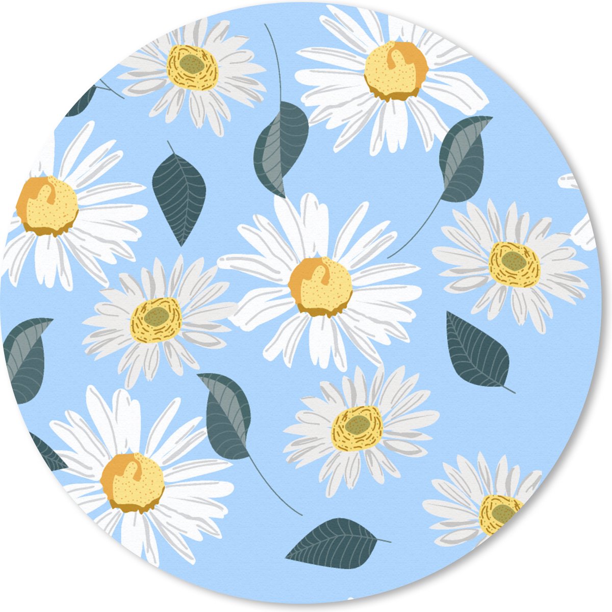 Muismat rond 30x30 cm - Mousepad Madeliefjes - Blauw - Patroon - Ronde muismatten