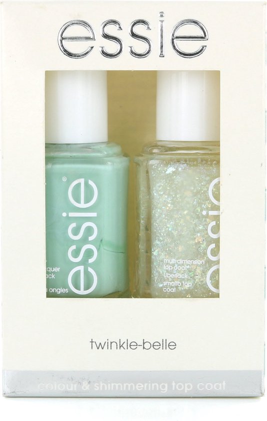 Essie Twinkle-Belle cadeau set met een mintgroene nagellak en een glitter top coat.