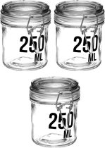 3x stuks inmaakpotten/voorraadpotten 0,25L glas met beugelsluiting - 250 ml - Voorraadpotten met luchtdichte sluiting