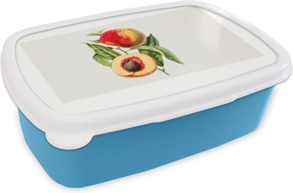 Broodtrommel Blauw - Lunchbox - Brooddoos - Perzik - Eten - Fruit - 18x12x6 cm - Kinderen - Jongen