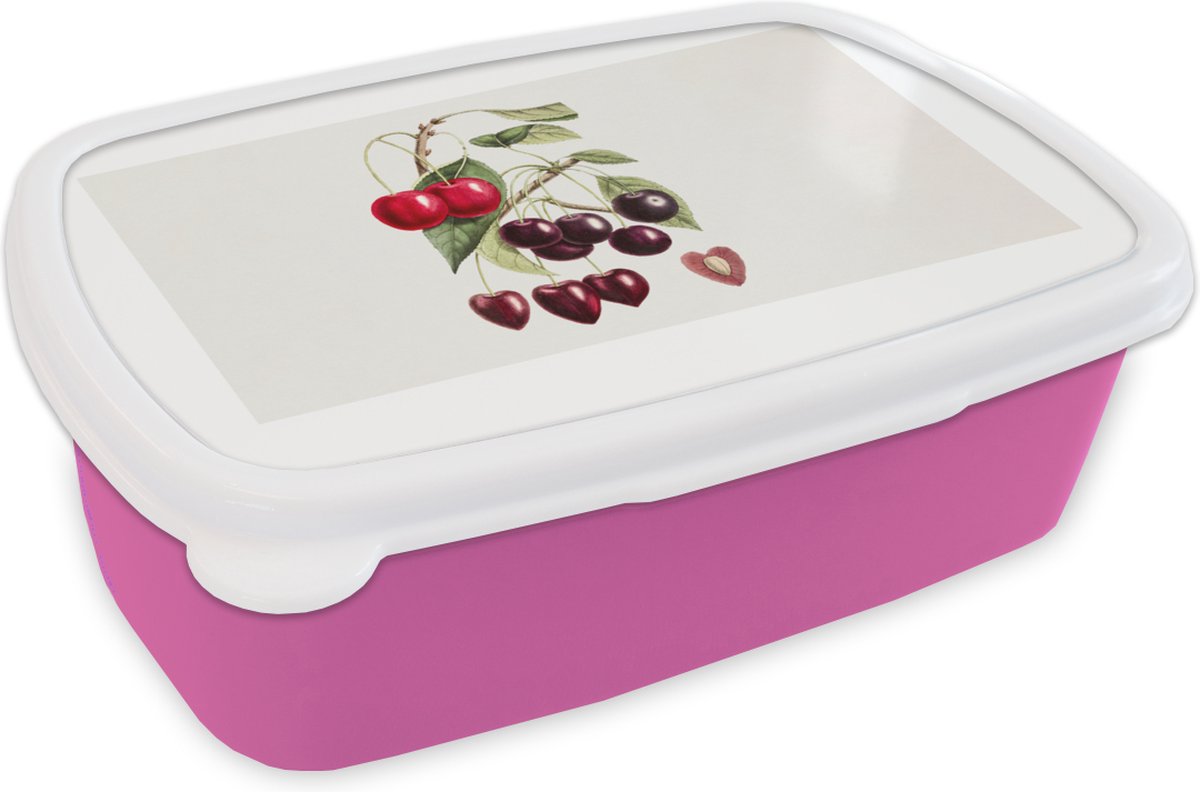 Broodtrommel Roze - Lunchbox - Brooddoos - Eten - Kers - Hart - 18x12x6 cm - Kinderen - Meisje