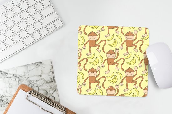 Muismat 20x20 cm - Mousepad Patroon - Aap - Banaan - Muismatten