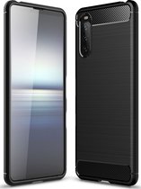 Mobigear Hoesje geschikt voor Sony Xperia 10 III Telefoonhoesje Flexibel TPU | Mobigear Brushed Slim Backcover | Xperia 10 III Case | Back Cover - Zwart