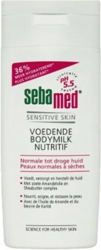 Witte fles Sebamed voedende bodymilk voor de normale tot droge huid.