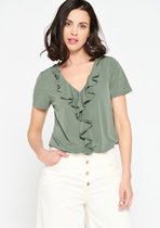 LOLALIZA T-shirt met ruches - Khaki - Maat XL