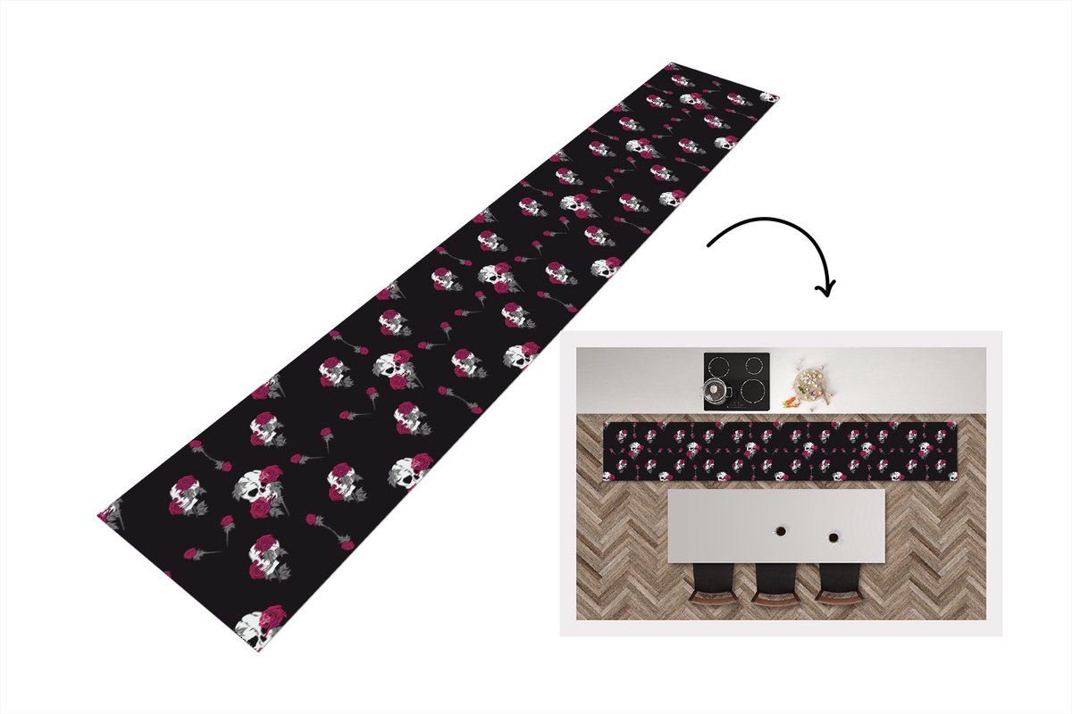 KitchenYeah Keukenloper - Keukenmat - Meiden - Skull - Rozen - Patronen - 360x60 cm - Keuken vloerkleed Multicolor