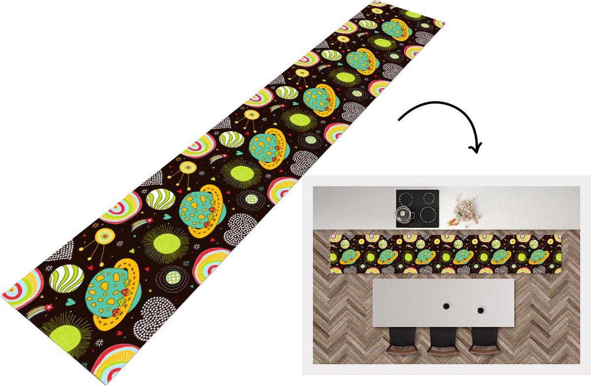 KitchenYeah Keukenloper - Keukenmat - Patronen - Ruimte - Planeten - 360x60 cm - Keuken vloerkleed Multicolor