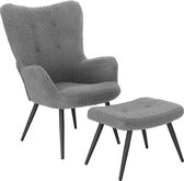 Kamyra® Fauteuil met Hocker - Loungestoel/Lounge Set - Stoel voor Binnen - Eetkamer/Woonkamer/Slaapkamer - met Voetsteun - Grijs