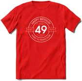 49th Happy Birthday T-shirt | Vintage 1973 Aged to Perfection | 49 jaar verjaardag cadeau | Grappig feest shirt Heren – Dames – Unisex kleding | - Rood - XXL