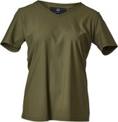 Dames shirt korte mouwen travelstof  v-hals  legergroen | Maat 2XL