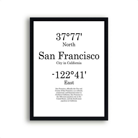 Affiche Villes San Francisco avec position du diplôme et texte - Décoration Décoration murale - Minimaliste - 40x30cm - PosterCity