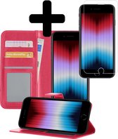 iPhone SE 2022 Hoesje Book Case Hoes Met Screenprotector - iPhone SE 2022 Case Wallet Cover - iPhone SE 2022 Hoesje Met Screenprotector - Donker Roze