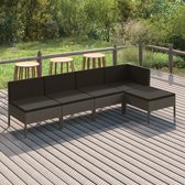 5-delige Loungeset met kussens poly rattan grijs