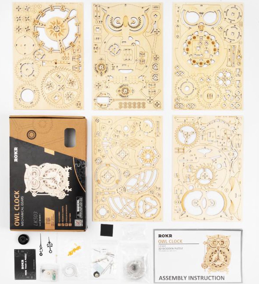 Robotime Mechanische Uilklok - 3d Houten Puzzel – 12.8 x 20.6 x 26.5 cm - Modelbouwpakket voor Volwassenen - Creatieve Bouwset - DIY — afbeelding 12