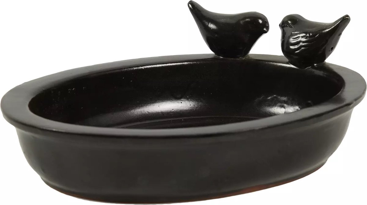 Vogelbad Zwart Ovaal Aardewerk