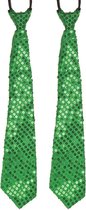 2x stuks groene pailletten stropdas 32 cm - Carnaval/verkleed/feest stropdassen