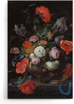 Walljar - Mignon - Stilleven met Bloemen en een Horloge - Muurdecoratie - Poster