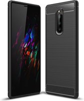 Sony Xperia 1 Hoesje - Mobigear - Brushed Serie - TPU Backcover - Zwart - Hoesje Geschikt Voor Sony Xperia 1