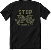 Stop and game | Gaming kado T-Shirt heren - dames | Groen | Perfect game pc cadeau shirt | Grappige console spreuken - zinnen - teksten Maat XL