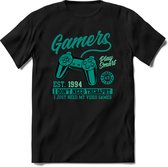 Gamers play smart | Gaming kado T-Shirt heren - dames | Petrol | Perfect game pc cadeau shirt | Grappige console spreuken - zinnen - teksten Maat XL
