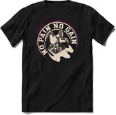 No pain no gain | Gaming kado T-Shirt heren - dames | Wit-Roze | Perfect game pc cadeau shirt | Grappige console spreuken - zinnen - teksten Maat 3XL