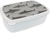 Broodtrommel Wit - Lunchbox - Brooddoos - Patronen - Haai - Zee - 18x12x6 cm - Volwassenen