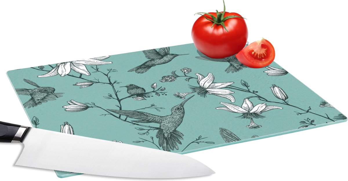 Glazen Snijplank - 28x20 - Patronen - Vogel - Bloemen - Snijplanken Glas