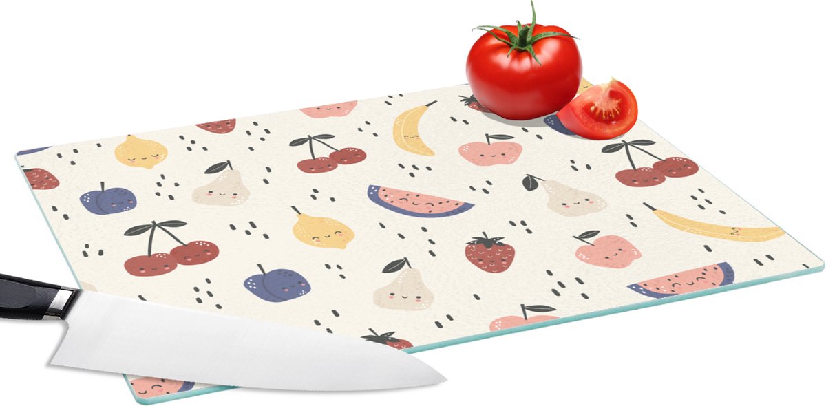 Glazen Snijplank - 39x28 - Design - Fruit - Kawaii - Patronen - Snijplanken Glas