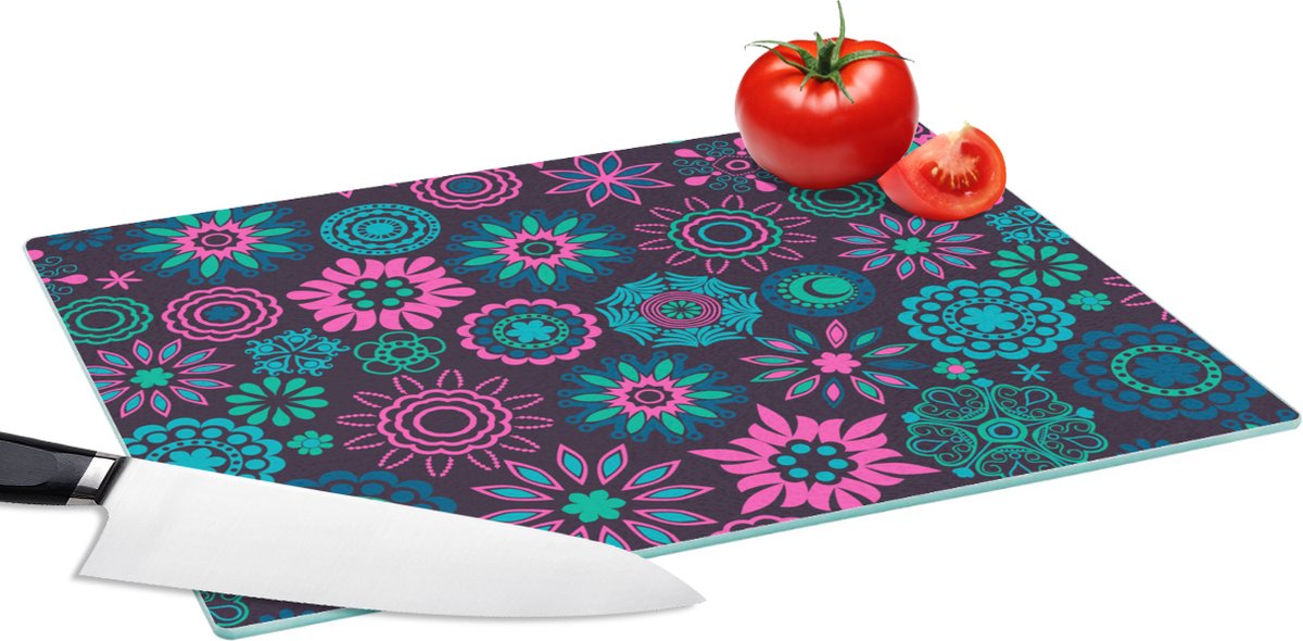 Glazen Snijplank - 39x28 - Neon - Bloemen - Patronen - Snijplanken Glas
