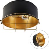 QAZQA barril - Industriele Plafondlamp - 1 lichts - Ø 35 cm - Zwart Goud - Industrieel - Woonkamer | Slaapkamer | Keuken