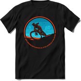 Pedal Pusher | TSK Studio Mountainbike kleding Sport T-Shirt | Blauw - Oranje | Heren / Dames | Perfect MTB Verjaardag Cadeau Shirt Maat M
