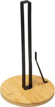 Ronde keukenrolhouder met stop 16,5 x 28 cm van bamboe/metaal - Keukenpapier houder