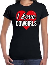 I love Cowgirls verkleed t-shirt zwart - dames - Western/ Wilde westen thema verkleed outfit / kleding XS